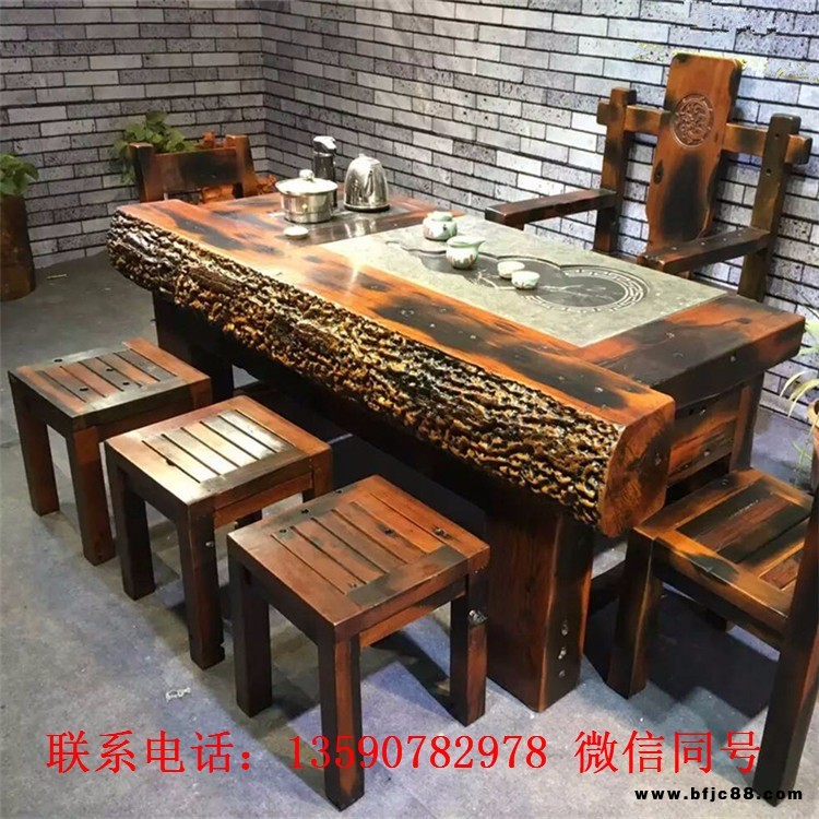 老船木海螺孔龍骨茶桌實木辦公沙發(fā)茶幾功夫茶臺辦公桌餐桌博古架