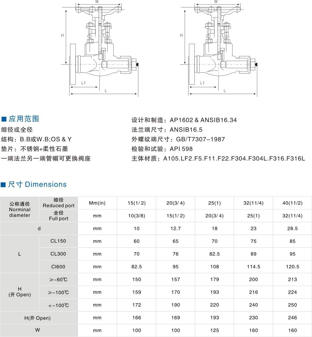 Z/J61H 美標鍛鋼承插焊接高壓閘閥/截止閥150LB 300LB 600LB 800示例圖3